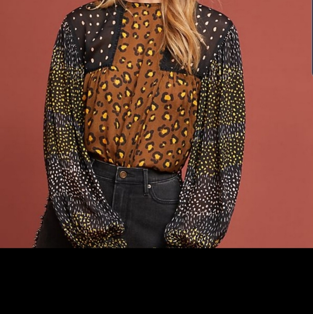 NWT Anthropologie Bl-nk Eclectic Leopard blouse